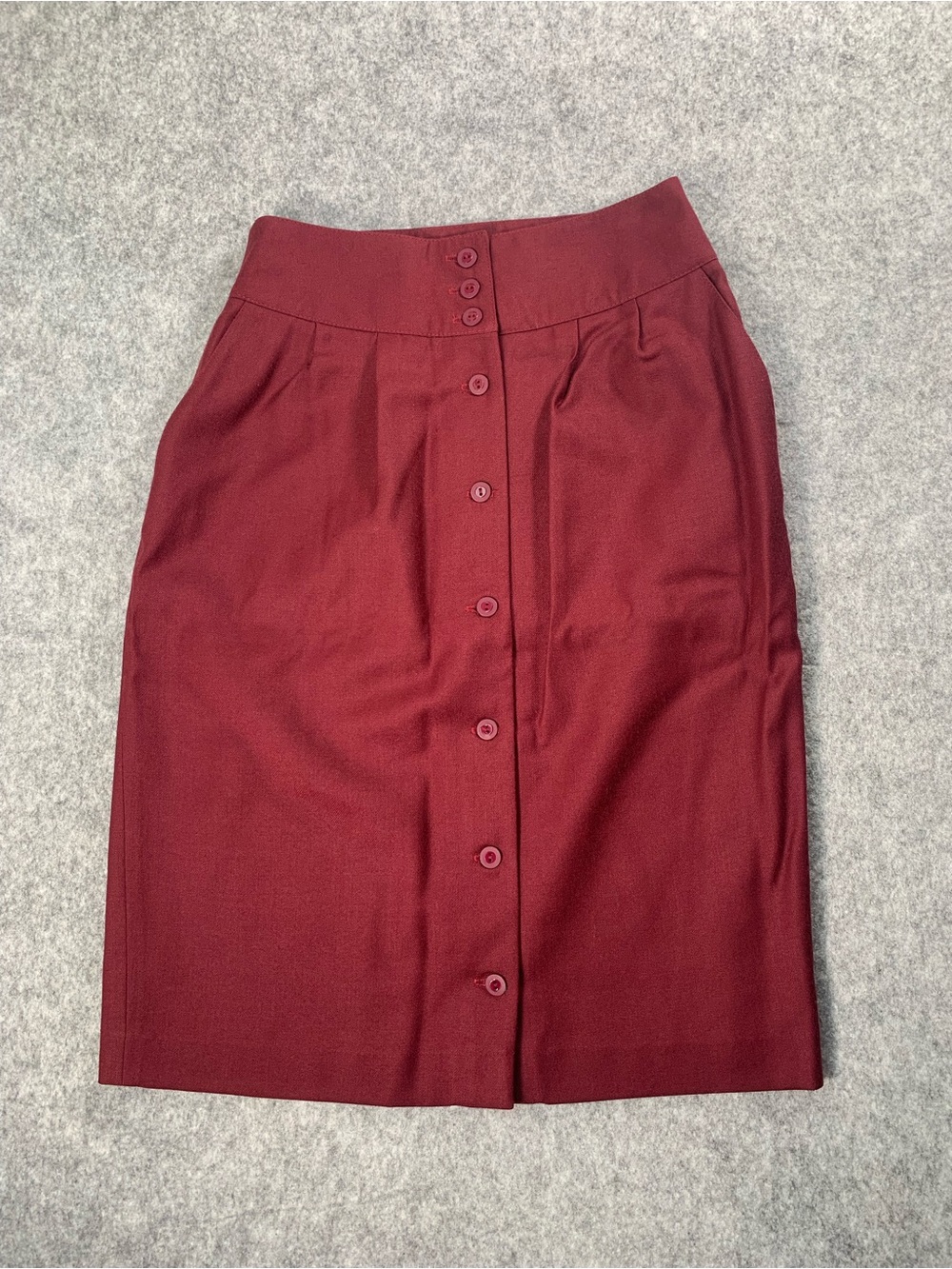 Vintage 1970s Mister Leonard wool 
Button-Front Burgundy Pencil Skirt